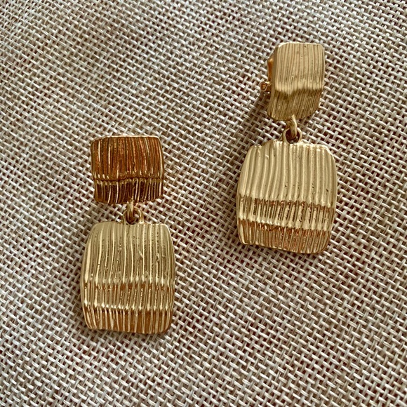 Gold Textured Double-Drop Statement Earrings - Picture 6 of 8